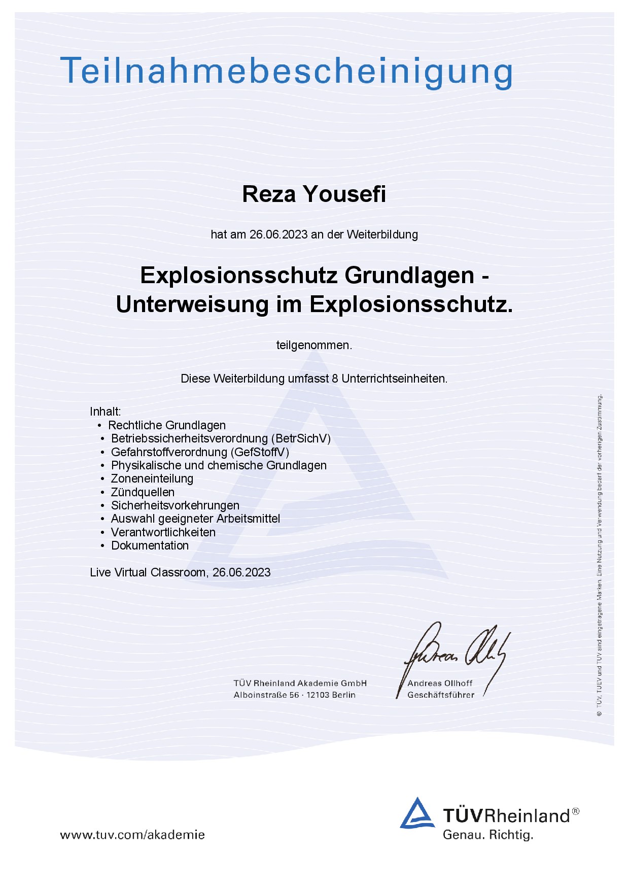 Zertifikat Explosionsschutz – Grundlagen – TÜV Rheinland