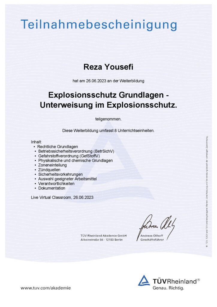 Zertifikat Explosionsschutz – Grundlagen – TÜV Rheinland